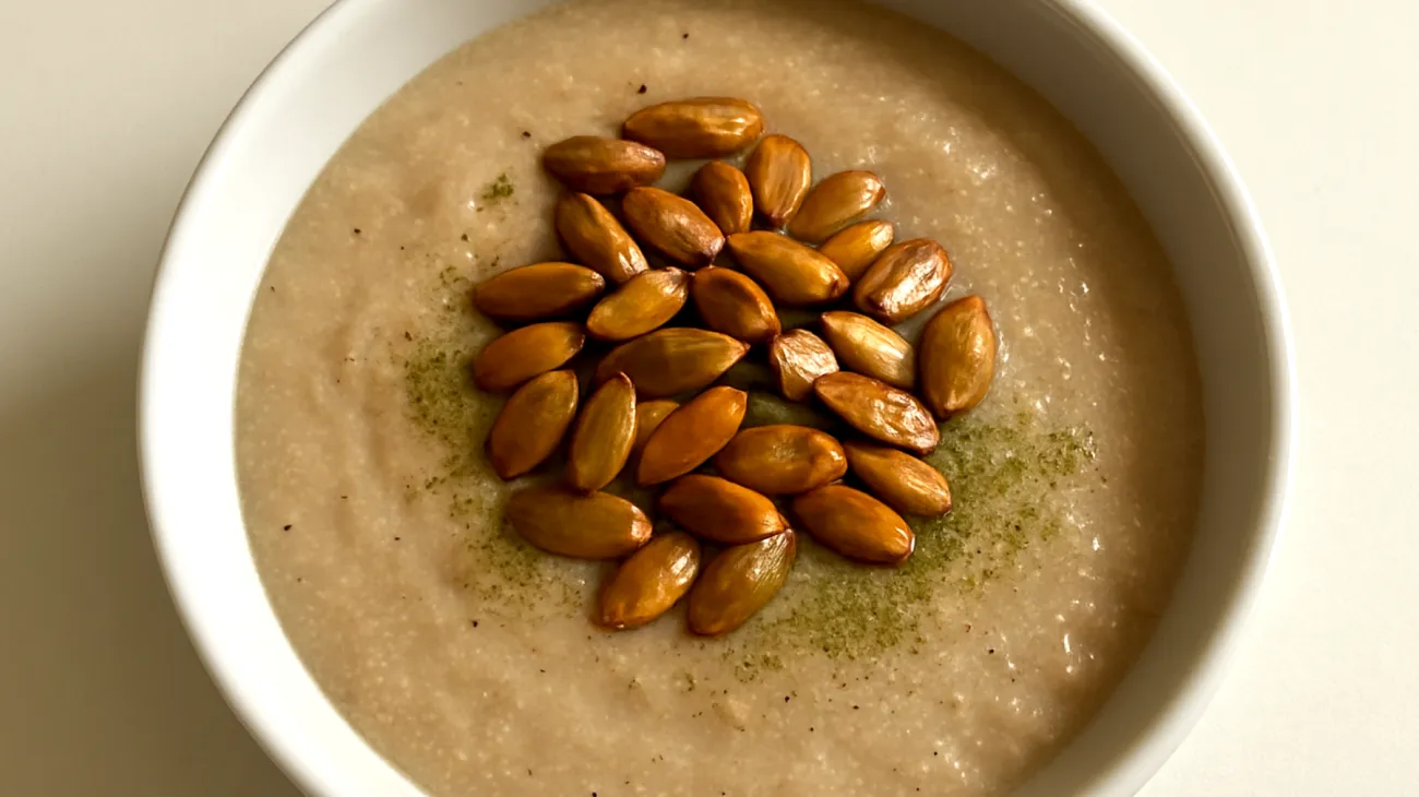 Amaranth-Porridge mit gerösteten Kürbiskernen und Matcha"