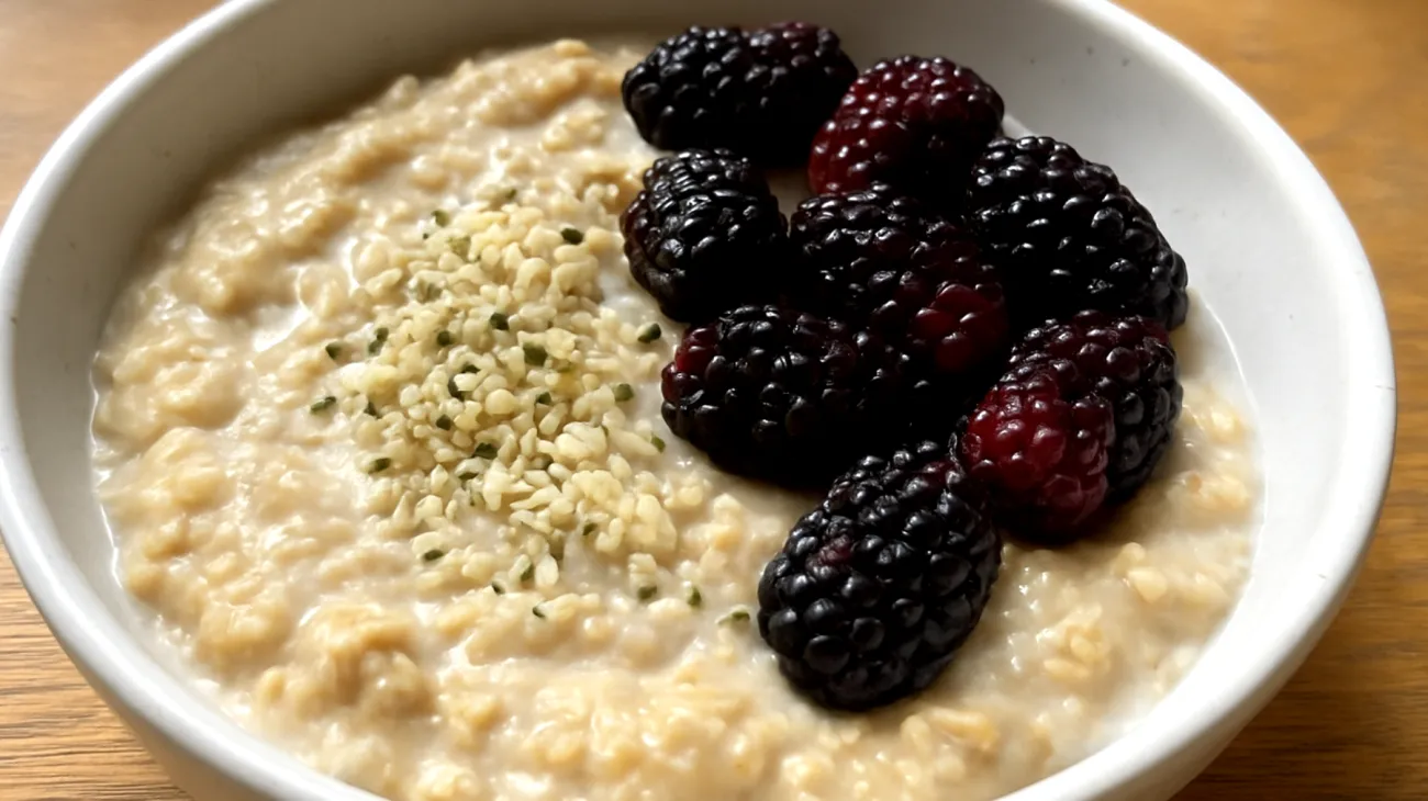 Haferbrei mit Maulbeeren und Hanfsamen"