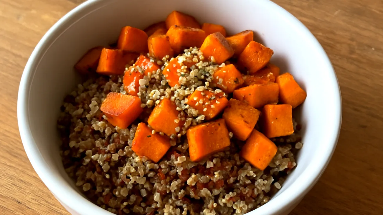 Quinoa-Buchweizen-Bowl mit Hanfsamen und Süßkartoffel"